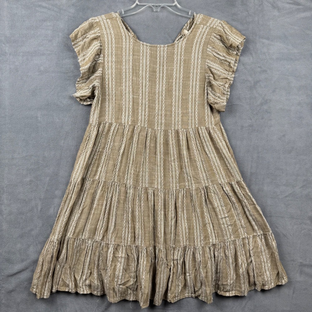 Elan Women's‎ Tiered Boho Striped Ruffle Sleeve Dress Medium Boho Chic
